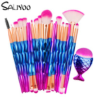 SALIYOO 21pcs Fish Tail Diamond Mermaid Makeup Brushes Set Foundation Powder Eyeshadow Contour Blending Face Cosmetic Brush Tool