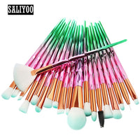 SALIYOO 21pcs Fish Tail Diamond Mermaid Makeup Brushes Set Foundation Powder Eyeshadow Contour Blending Face Cosmetic Brush Tool