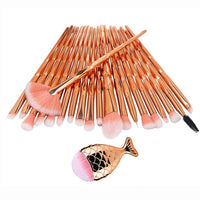 SALIYOO 21pcs Fish Tail Diamond Mermaid Makeup Brushes Set Foundation Powder Eyeshadow Contour Blending Face Cosmetic Brush Tool