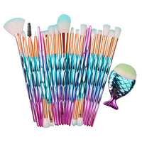 SALIYOO 21pcs Fish Tail Diamond Mermaid Makeup Brushes Set Foundation Powder Eyeshadow Contour Blending Face Cosmetic Brush Tool