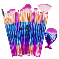SALIYOO 21pcs Fish Tail Diamond Mermaid Makeup Brushes Set Foundation Powder Eyeshadow Contour Blending Face Cosmetic Brush Tool