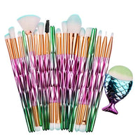 SALIYOO 21pcs Fish Tail Diamond Mermaid Makeup Brushes Set Foundation Powder Eyeshadow Contour Blending Face Cosmetic Brush Tool