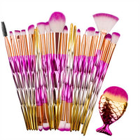SALIYOO 21pcs Fish Tail Diamond Mermaid Makeup Brushes Set Foundation Powder Eyeshadow Contour Blending Face Cosmetic Brush Tool