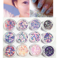 12 Colors/Set Mixed Flake Masquerade Party Face Eye Glitter Makeup Nail Sticker Glitter Powder Festival Tattoo Cosmetic Glitter