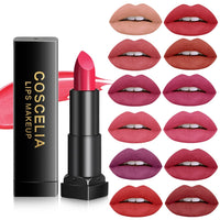 COSCELIA Waterproof Nude Matte Velvet Glossy Lip Gloss Lipstick Lip Balm Sexy Red Lip Tint 12 Colors Women Fashion Makeup Gift